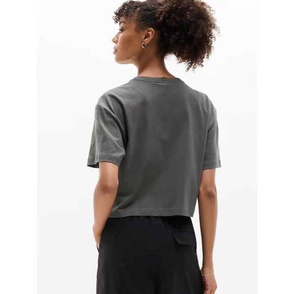 New Athleta XL True Cotton Crop Tee Shadow Grey X-Large Regular - Picture 3 of 4